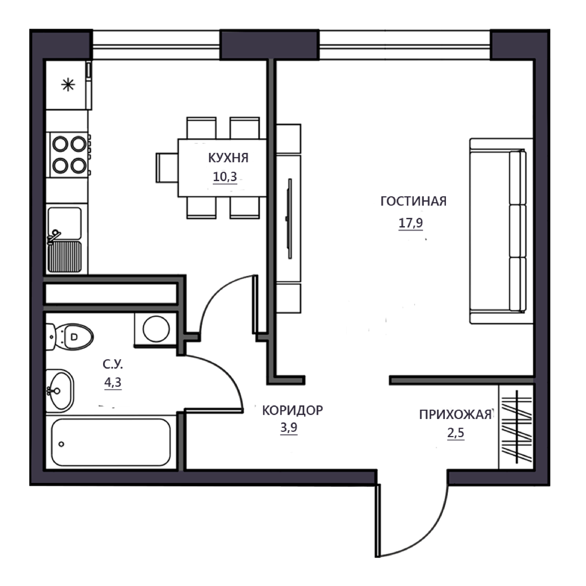 1-комнатные · 35.1–36.6 м²
