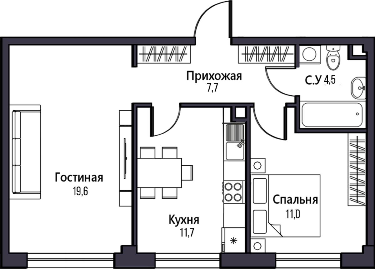 2-комнатные · 54.9–56.6 м²