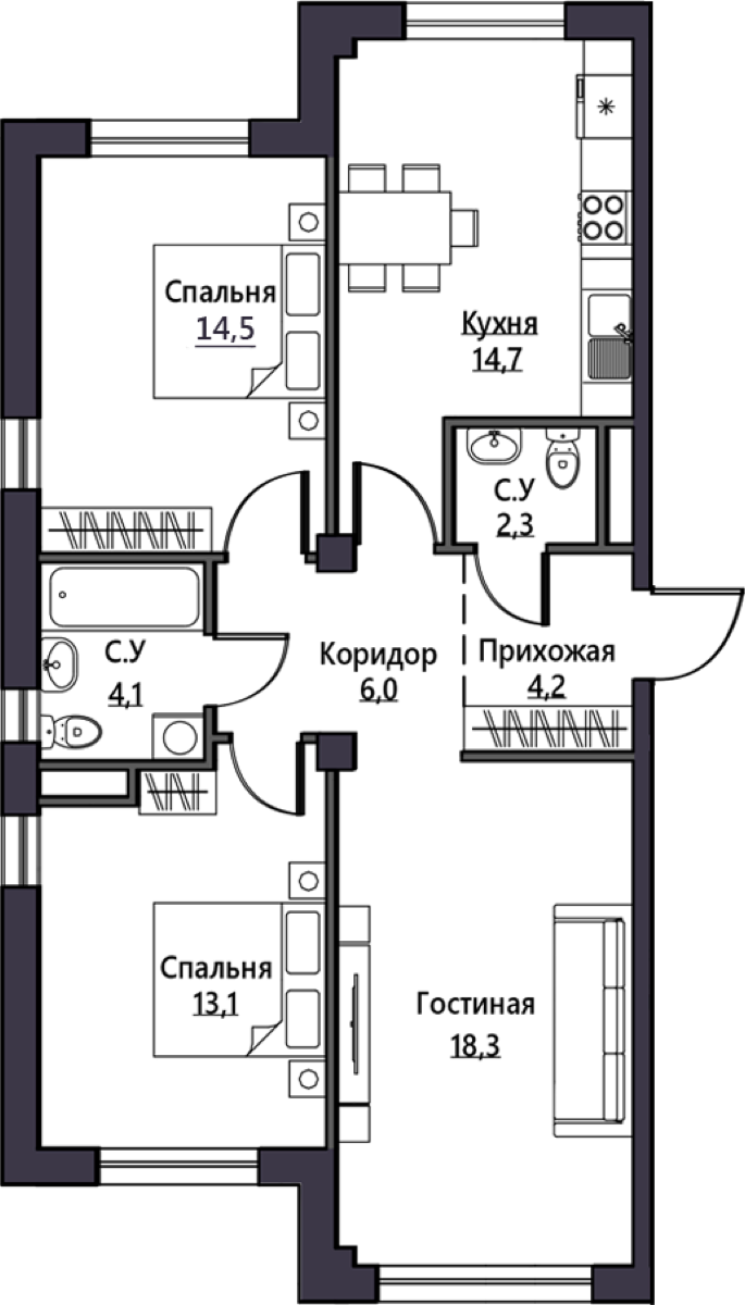 3-комнатные · 78.9 м²