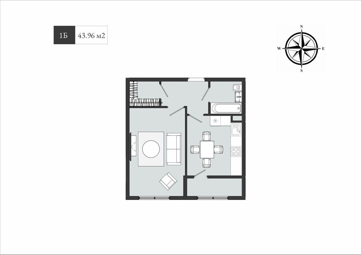 1-комнатные · 44.0 м²