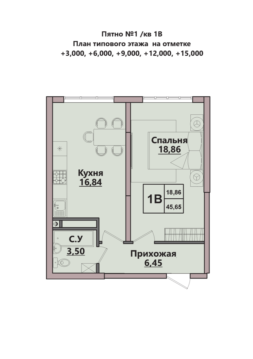 1-комнатные · 45.6 м²