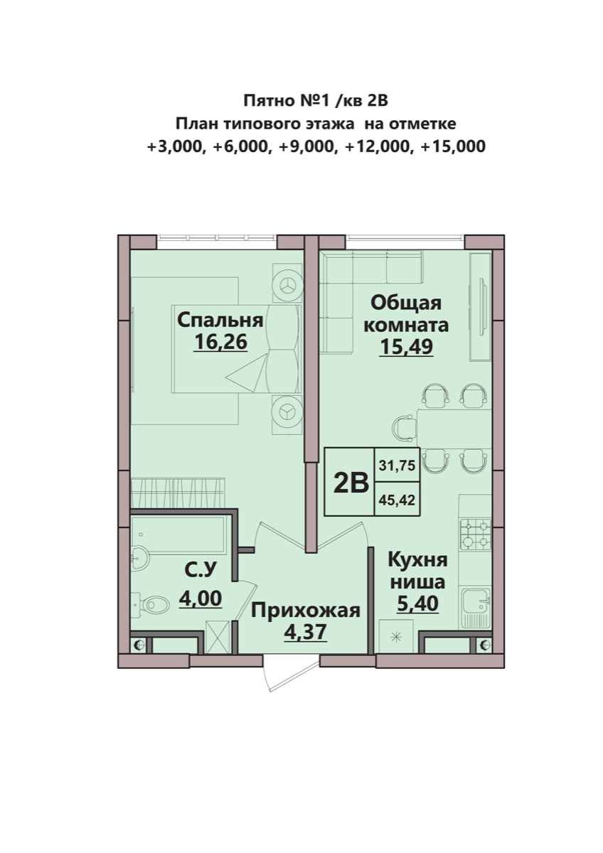 2-комнатные · 45.4 м²