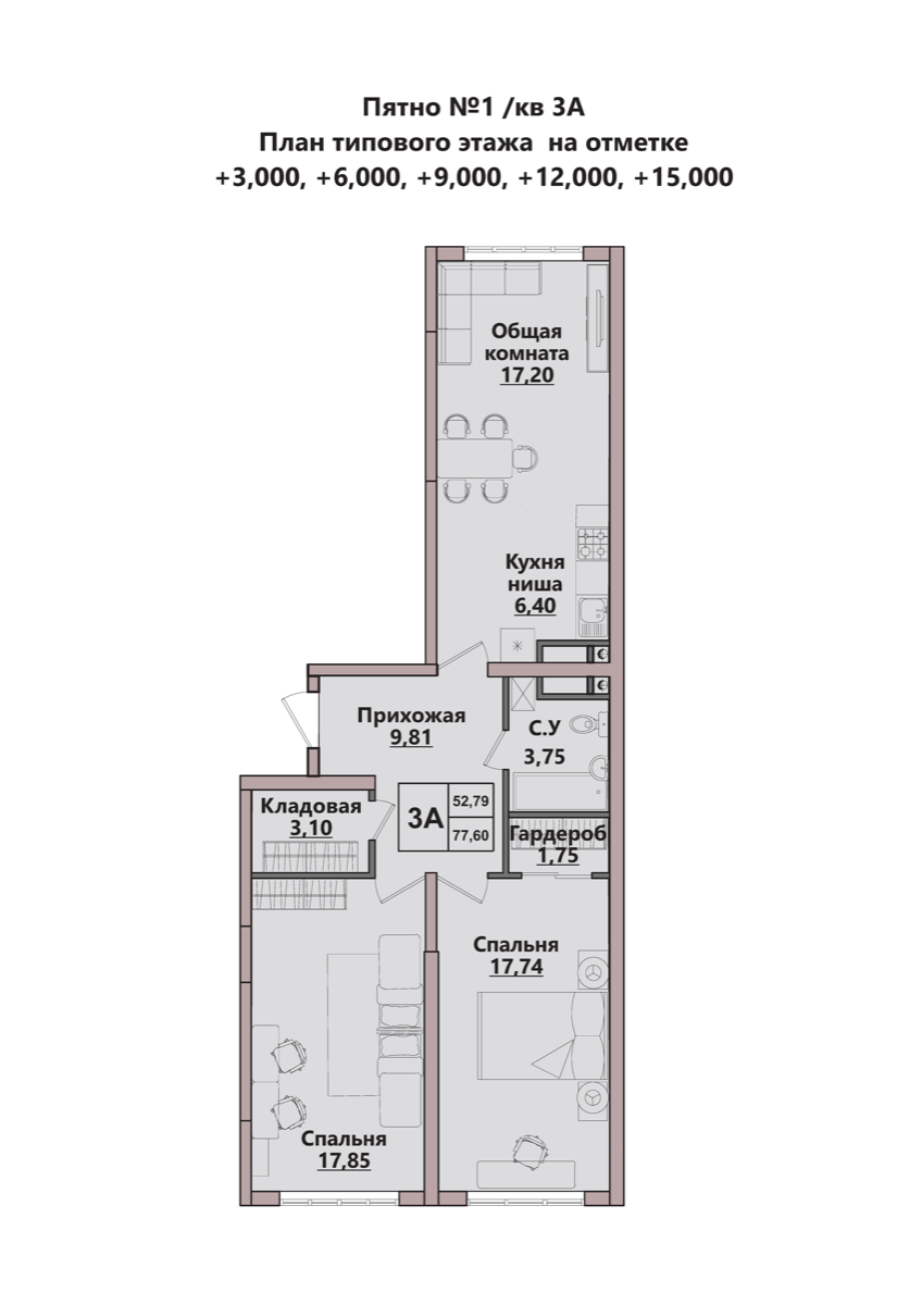 3-комнатные · 76.0–77.6 м²